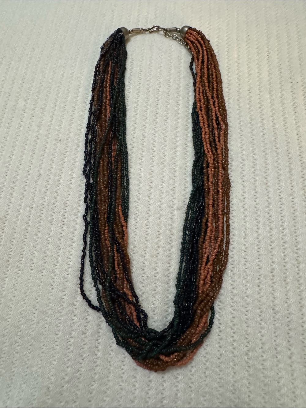 Vintage Multi-Strand Earth Tone Seed Bead Statement Necklace - 22"